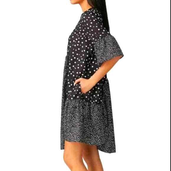 Caara Black and White Polka Dot Shift Dress, Size M - Picture 4 of 14